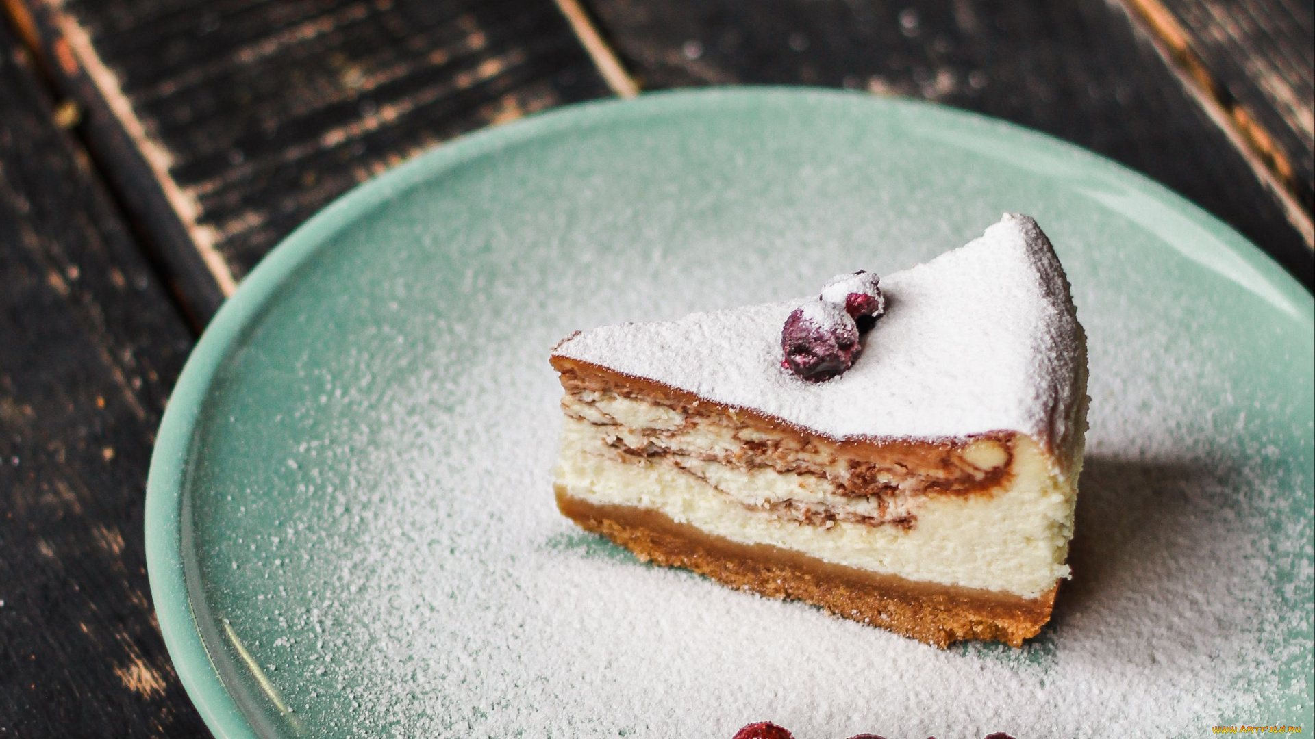 еда, торты, сахарная, пудра, торт, вишни