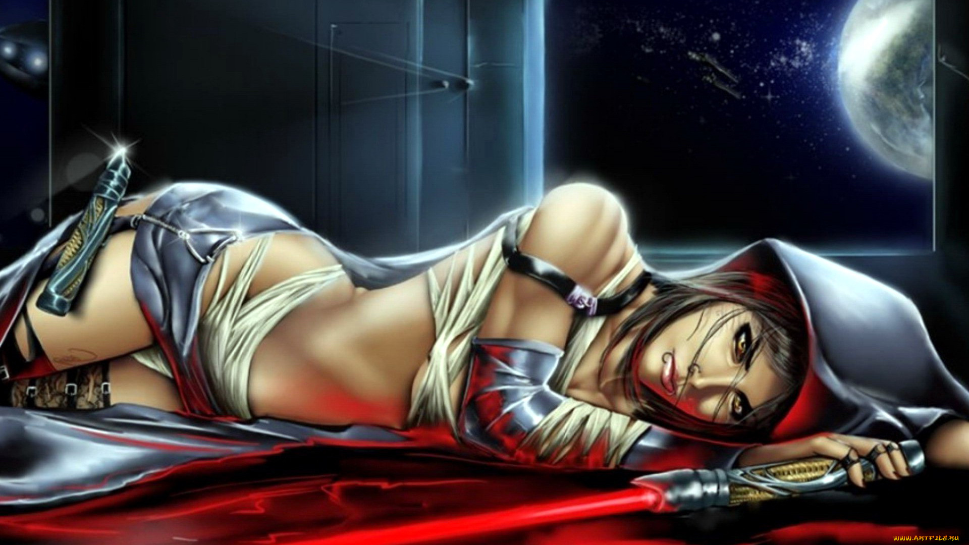 фэнтези, _star, wars, девушка, капюшон, меч