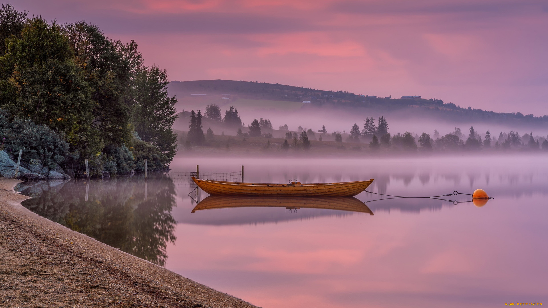корабли, лодки, , шлюпки, горы, озеро, туман, лодка