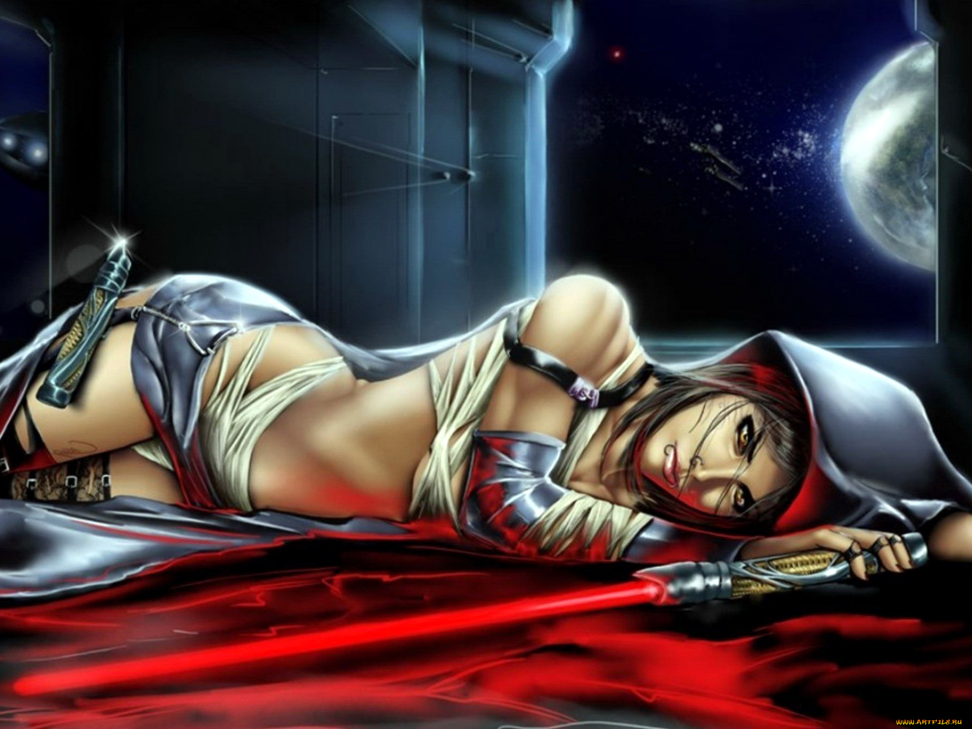 фэнтези, _star, wars, девушка, капюшон, меч