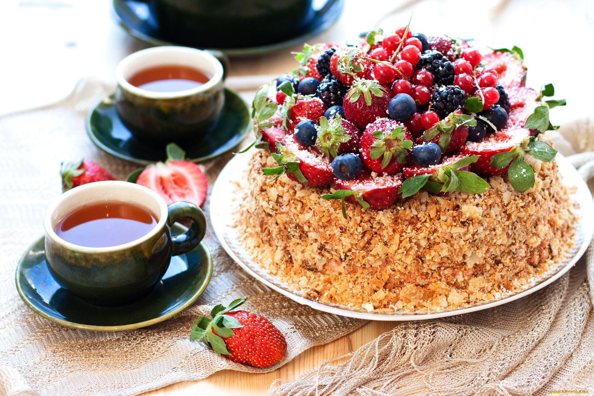 еда, торты, чай, торт, ягоды