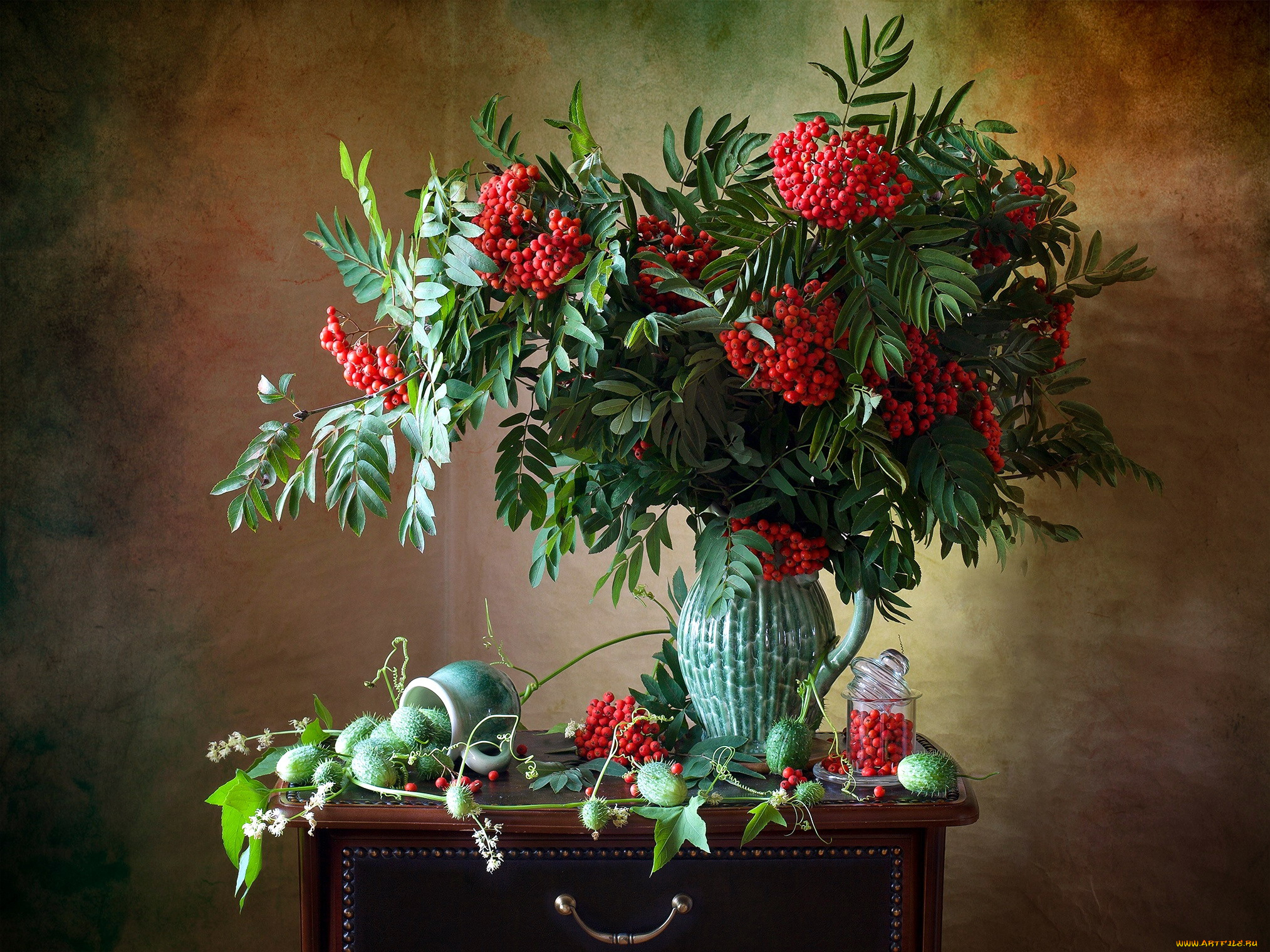 еда, рябина, букет, ягоды