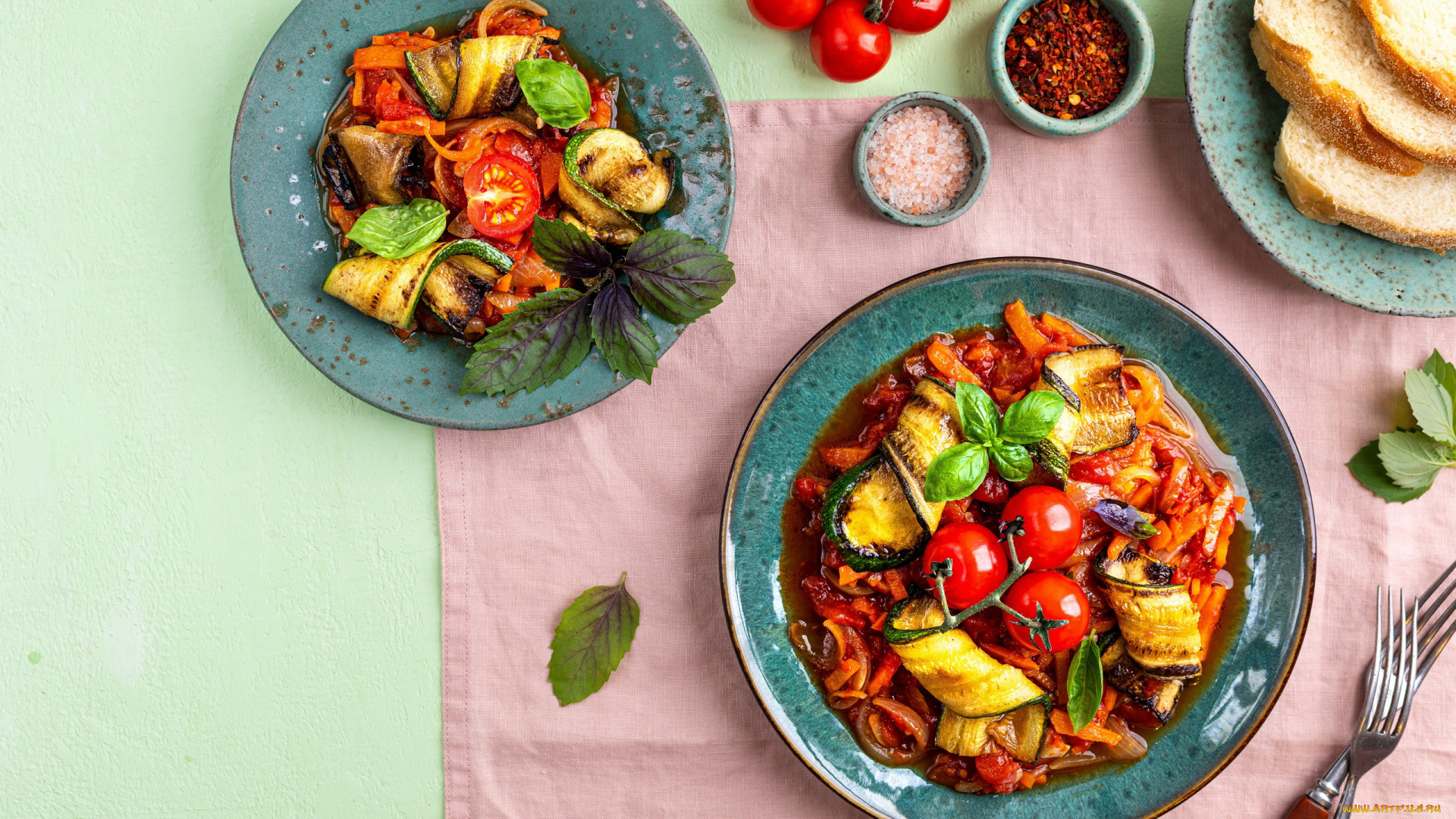 еда, овощи, овощное, рагу, помидоры, кабачок, базилик