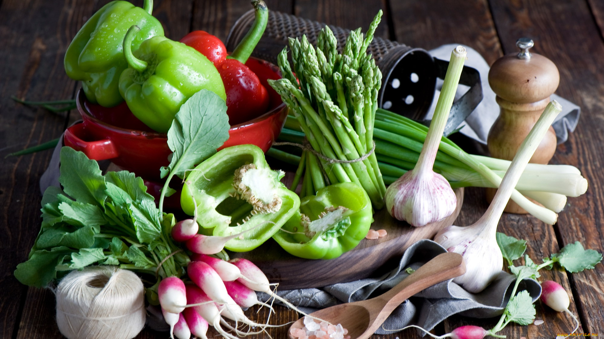 еда, овощи, спаржа, чеснок, зеленый, лук, перец