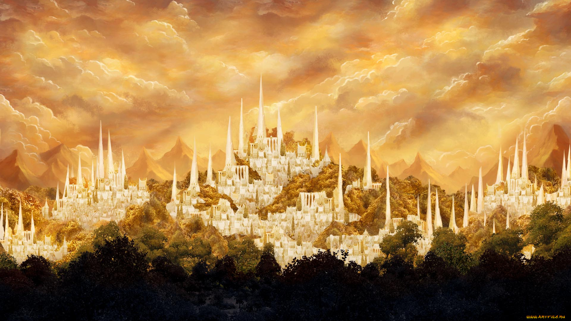 видео, игры, age, of, wonders, iii, город, облака, лес