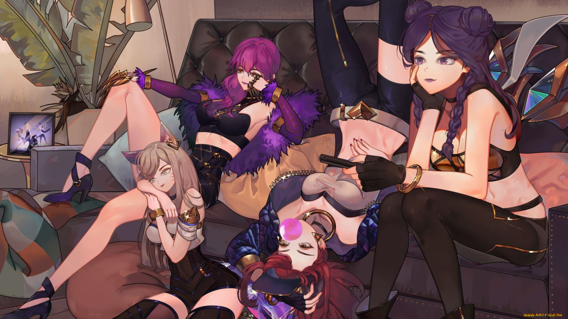 видео, игры, league, of, legends, kda, девушки, диван