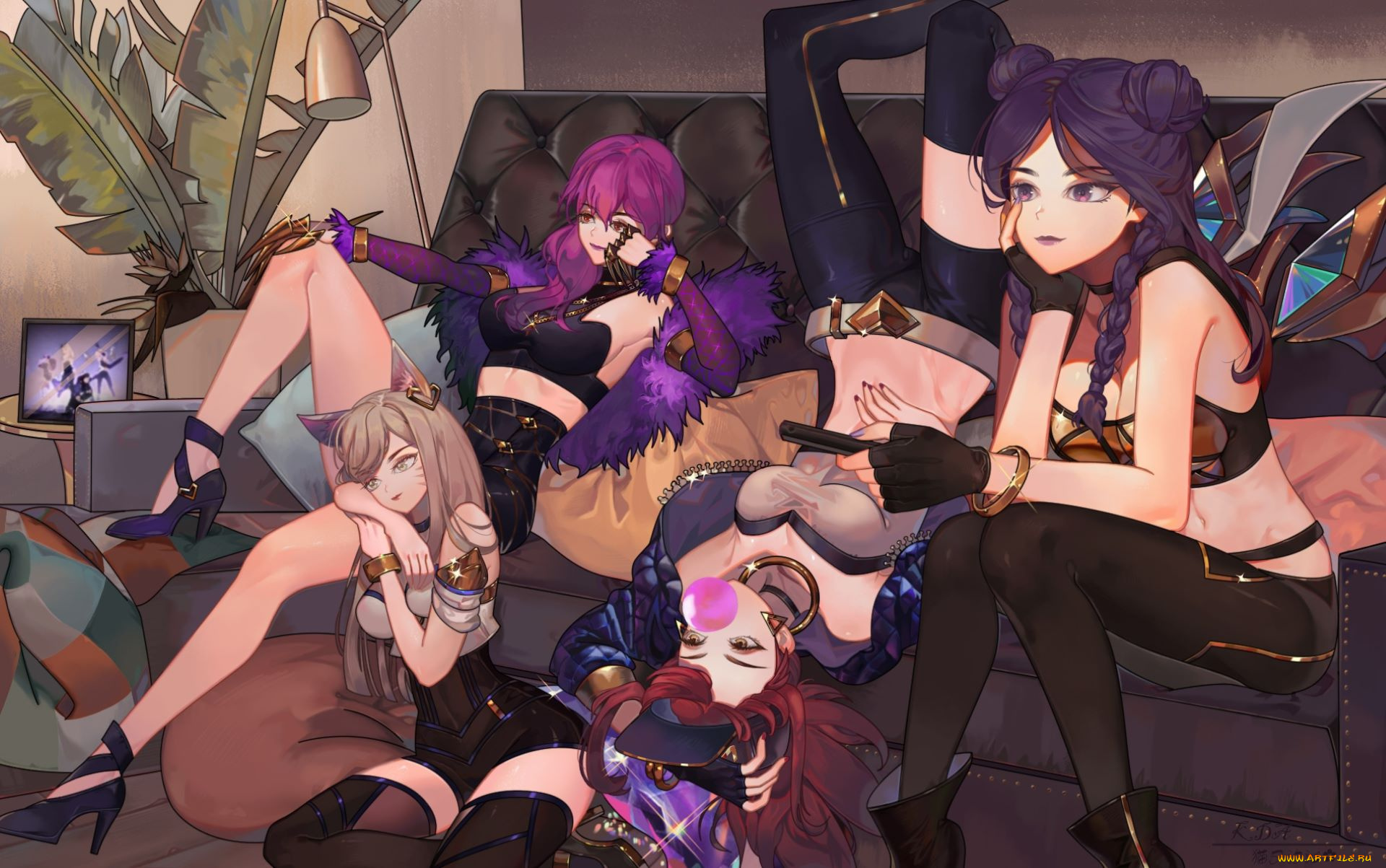 видео, игры, league, of, legends, kda, девушки, диван