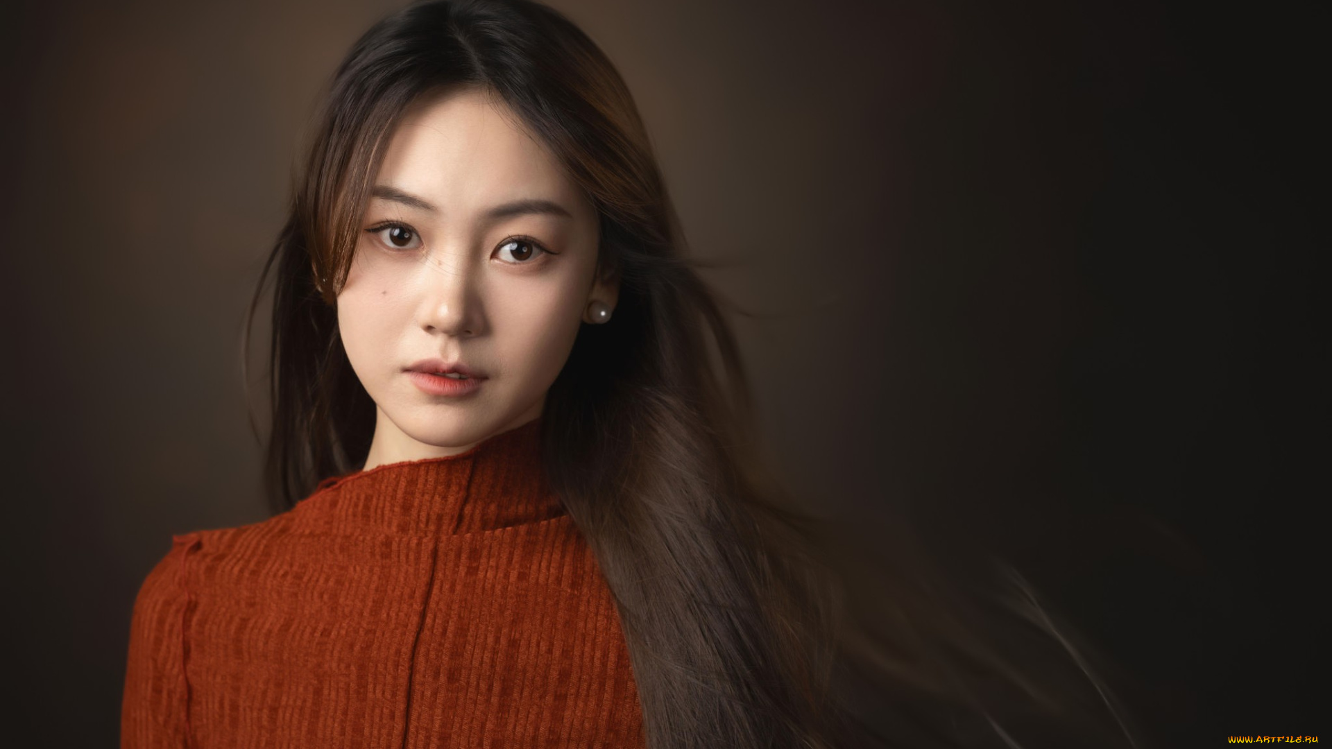 девушки, -, азиатки, женщины, брюнетка, азиатка, свитер, портрет, модель, студия, lee, hu