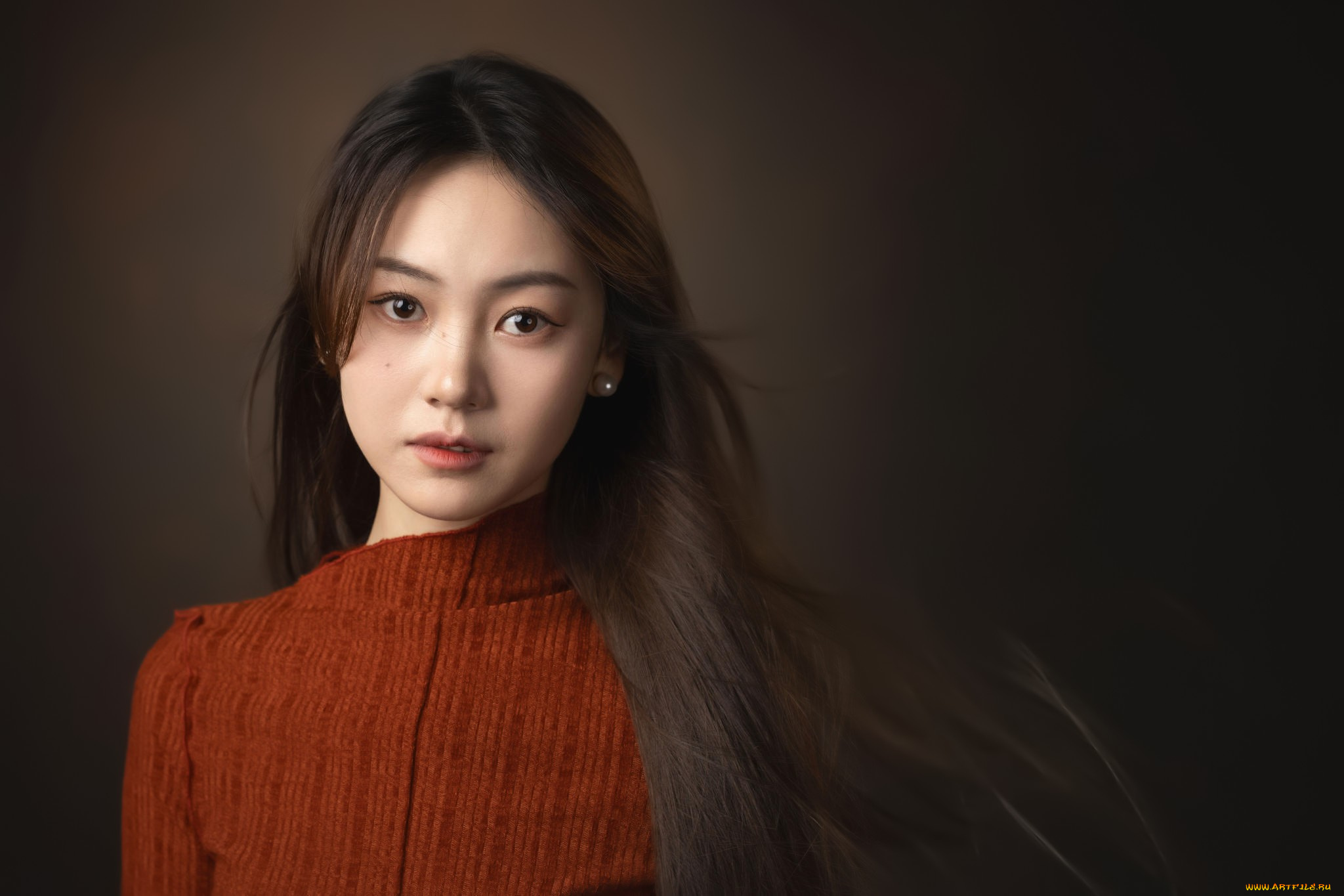 девушки, -, азиатки, женщины, брюнетка, азиатка, свитер, портрет, модель, студия, lee, hu