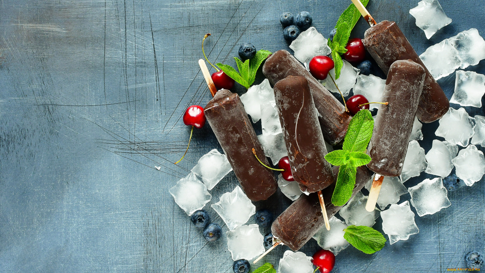 еда, мороженое, , десерты, лед, ягоды, черника, вишня, мята