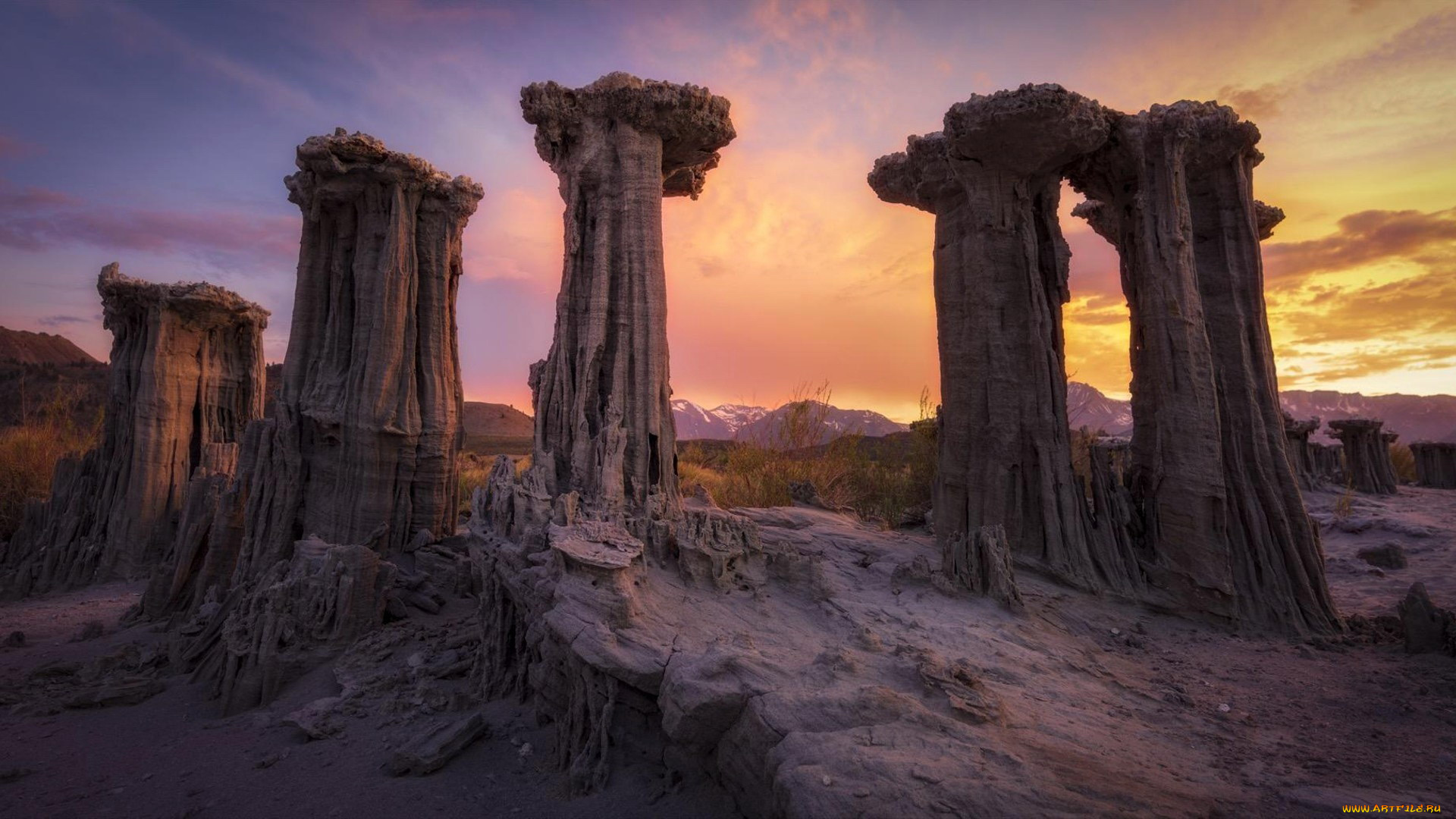 limestone, tufa, pillars, at, mono, lake, california, природа, горы, limestone, tufa, pillars, at, mono, lake