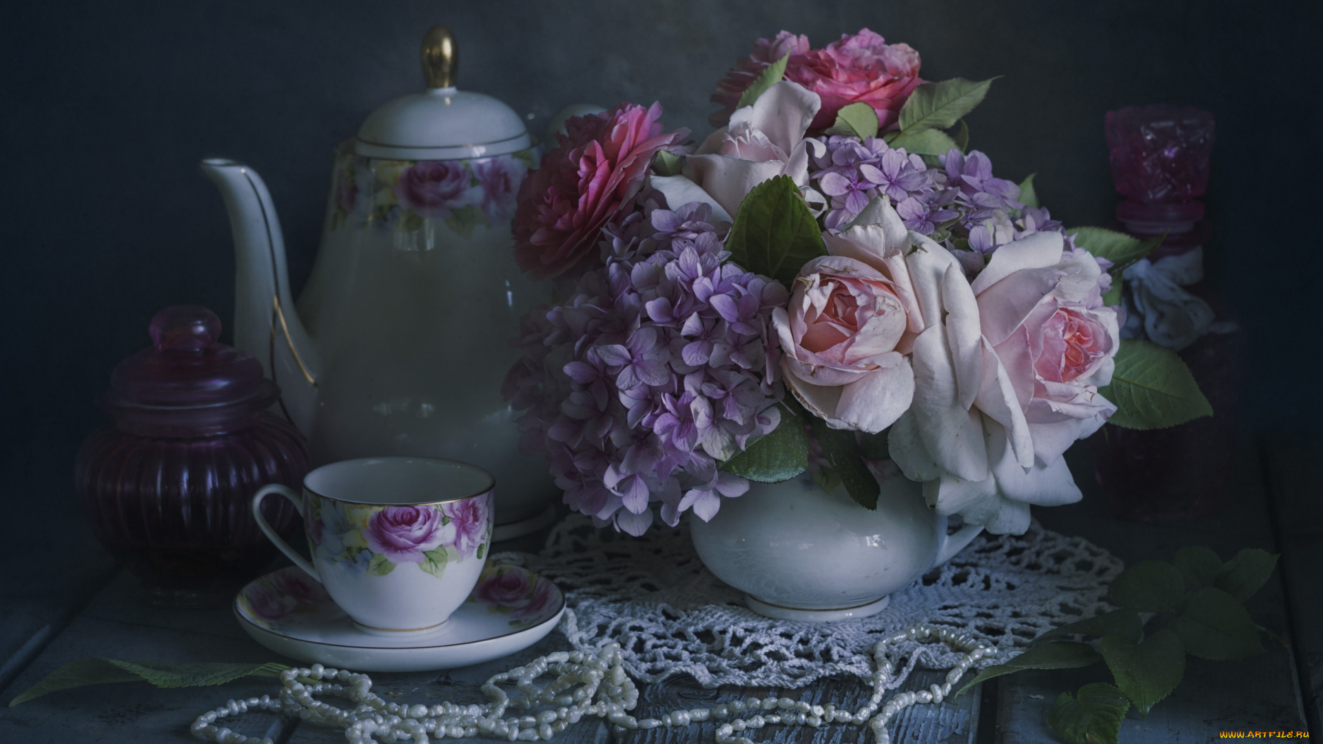 разное, посуда, , столовые, приборы, , кухонная, утварь, чайник, чашка, букет, натюрморт