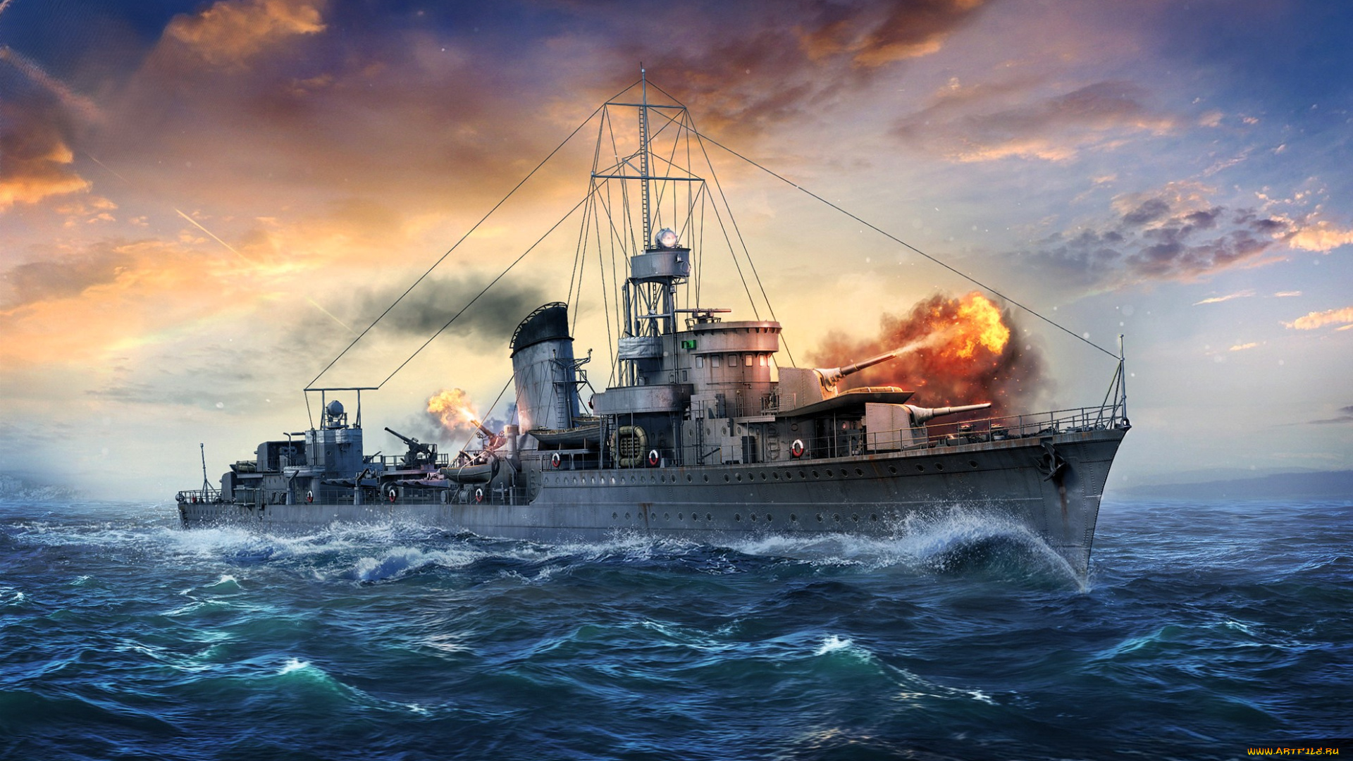 видео, игры, world, of, warships, корабль, огонь, тучи, море