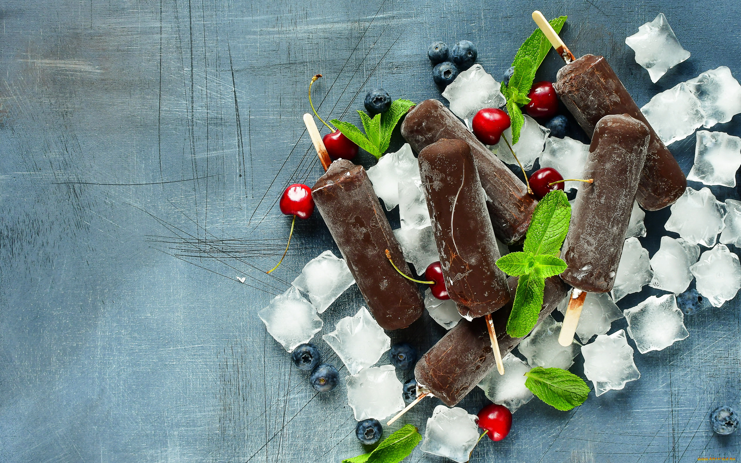 еда, мороженое, , десерты, лед, ягоды, черника, вишня, мята