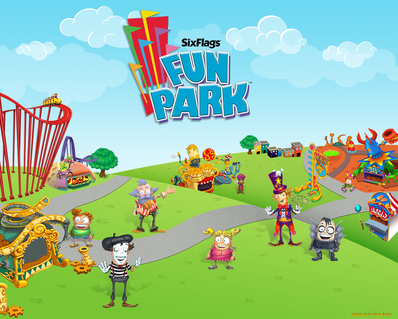 видео, игры, six, flags, fun, park