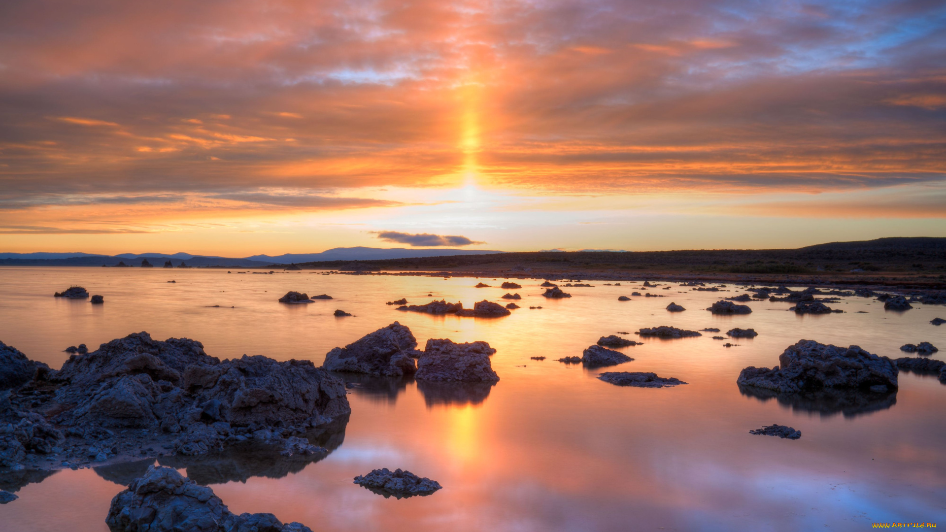 природа, восходы, закаты, озеро, камни, закат