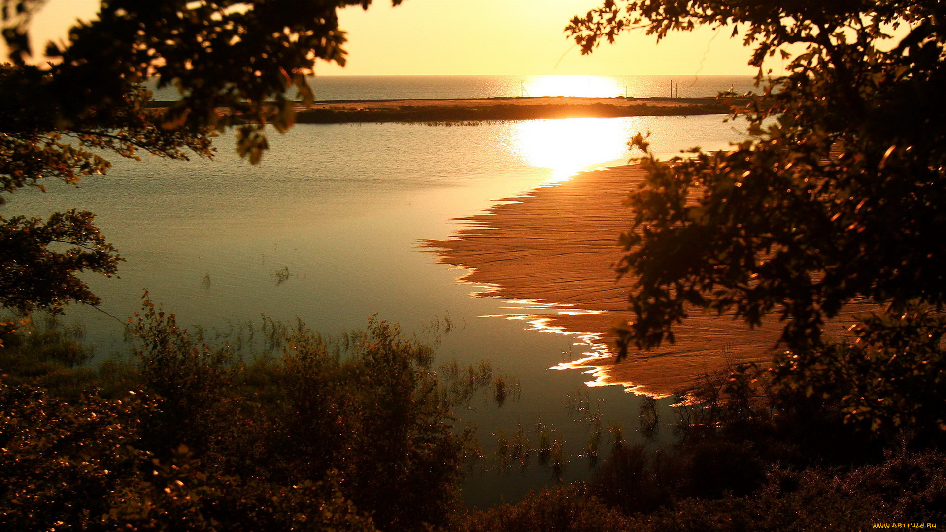 природа, восходы, закаты, закат, река, берег, деревья