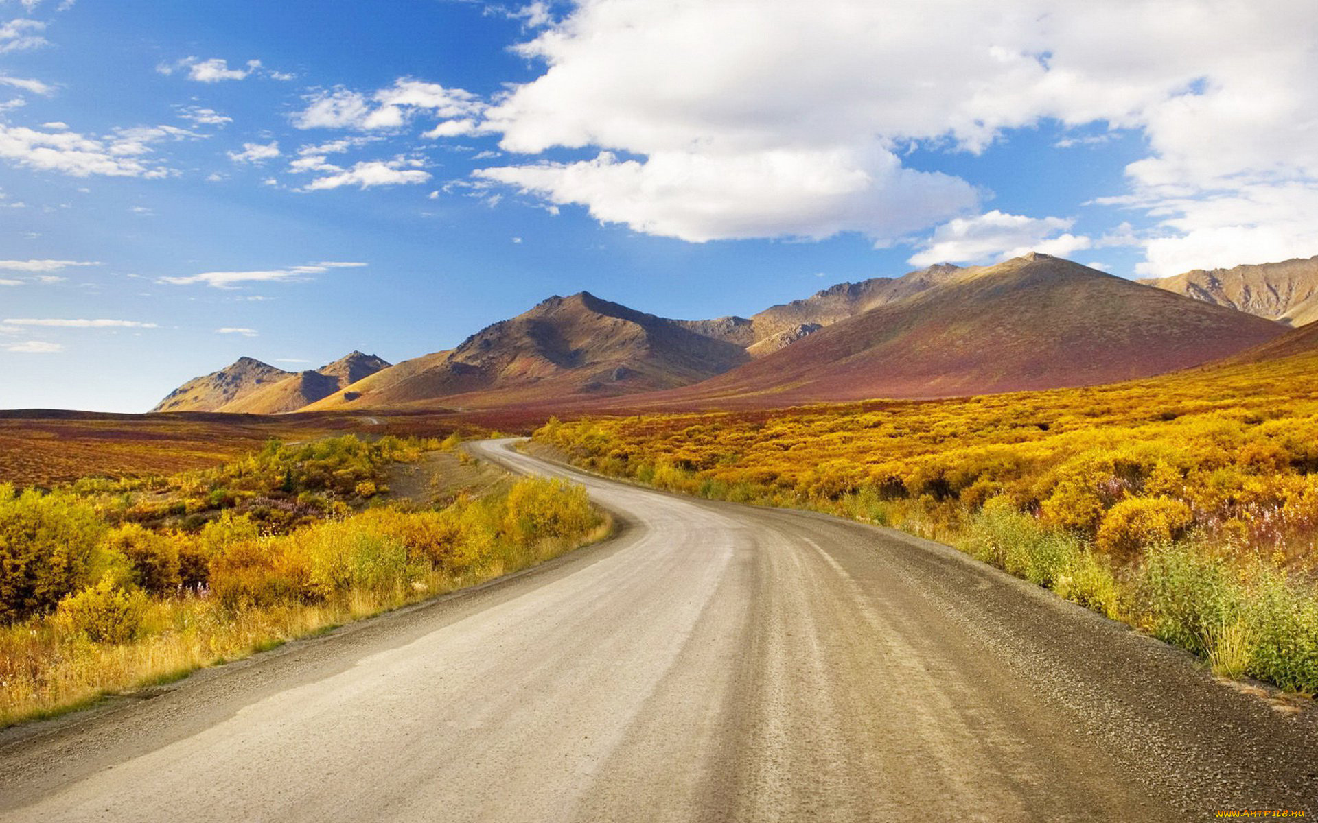 природа, дороги, кустарники, повороты, небо, горы