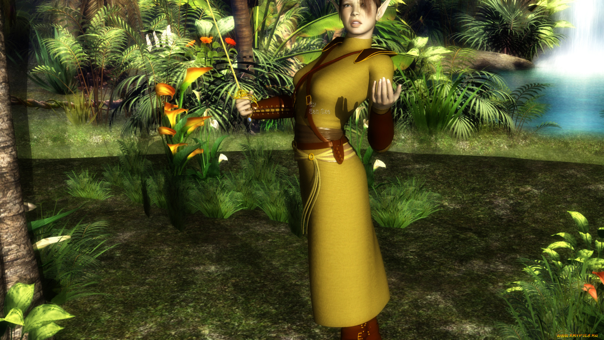 3д, графика, elves, эльфы, природа, лес, эльфийка