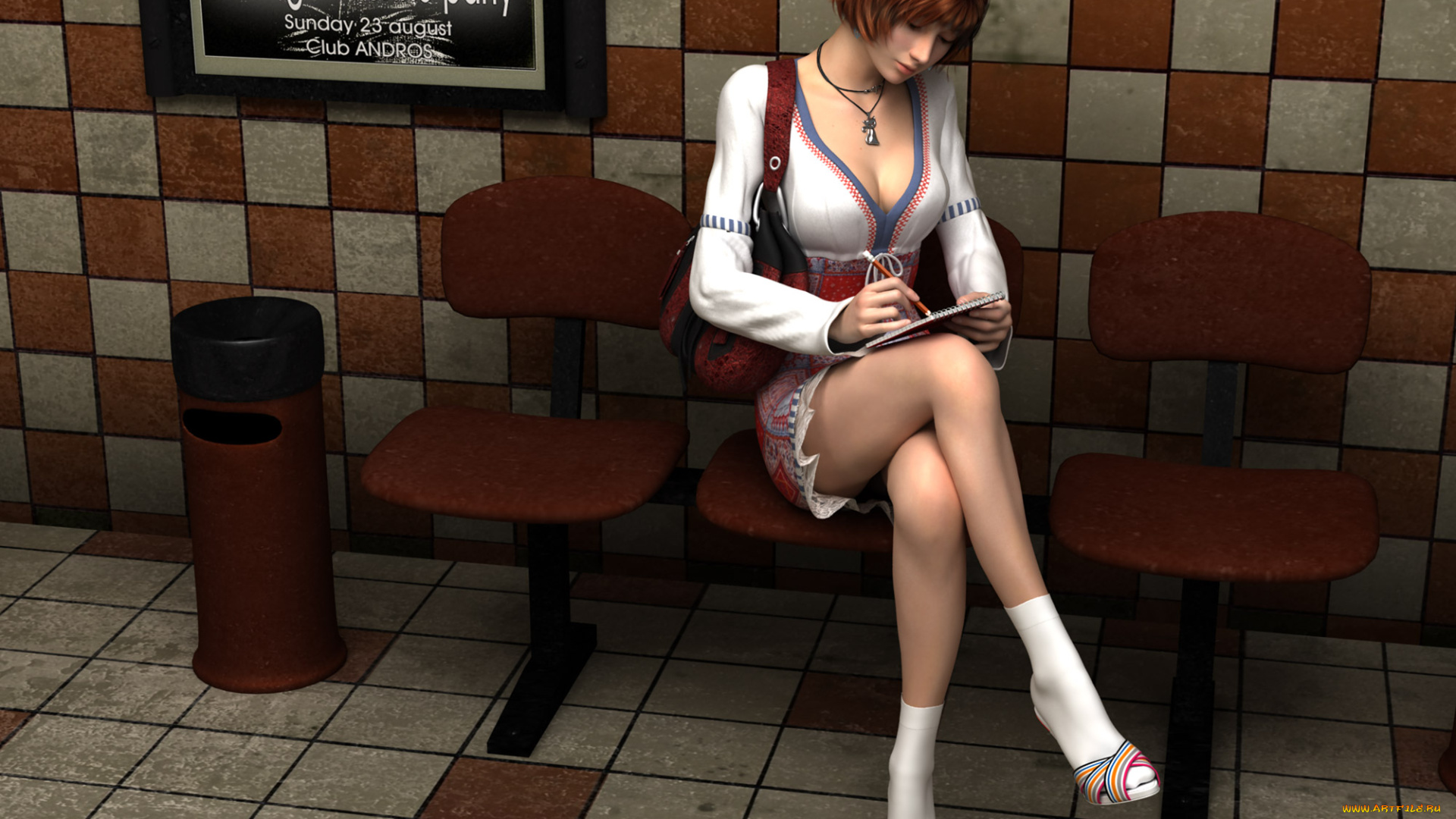 3д, графика, people, люди, девушка, стулья