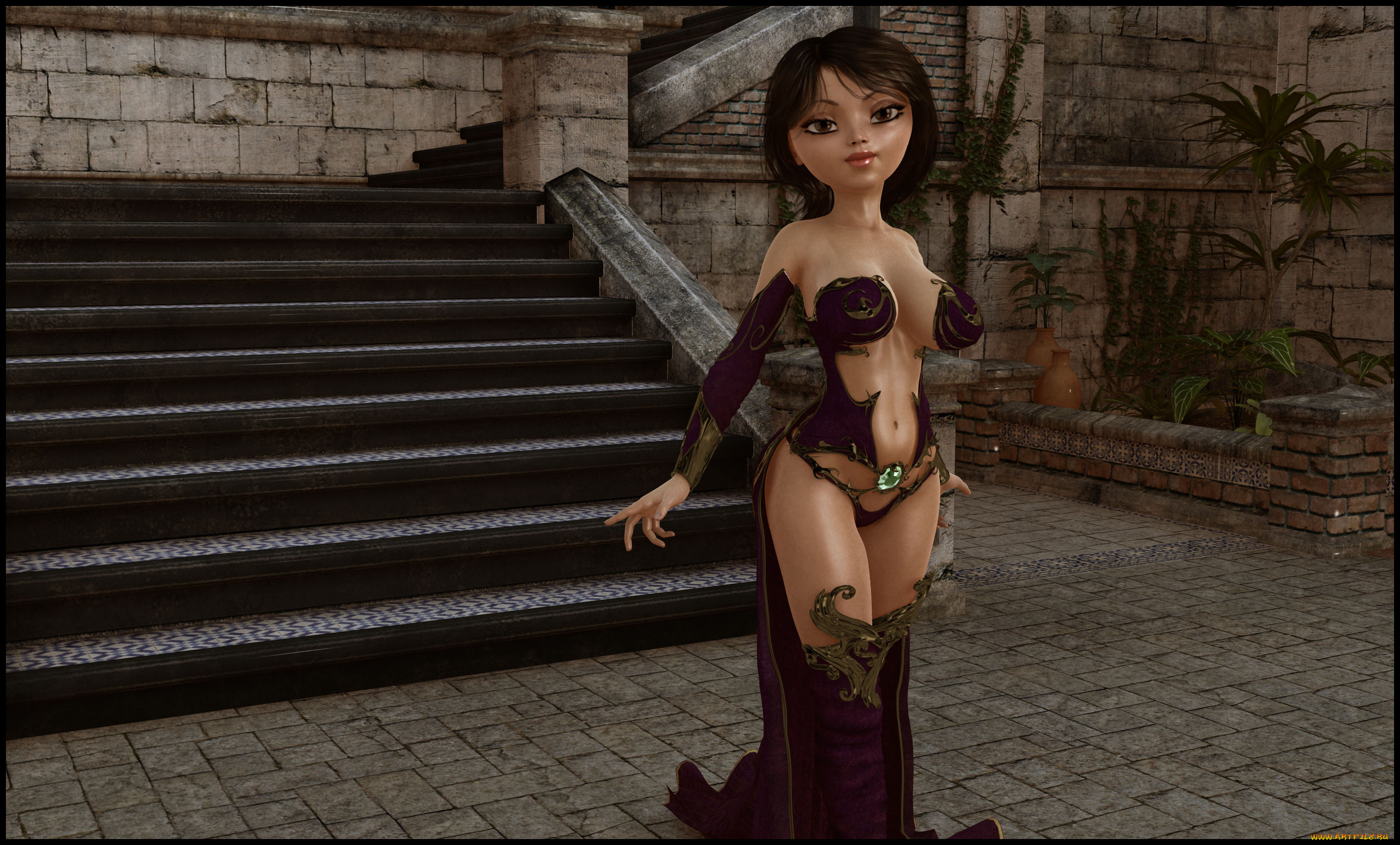 3д, графика, people, люди, девушка, лесница