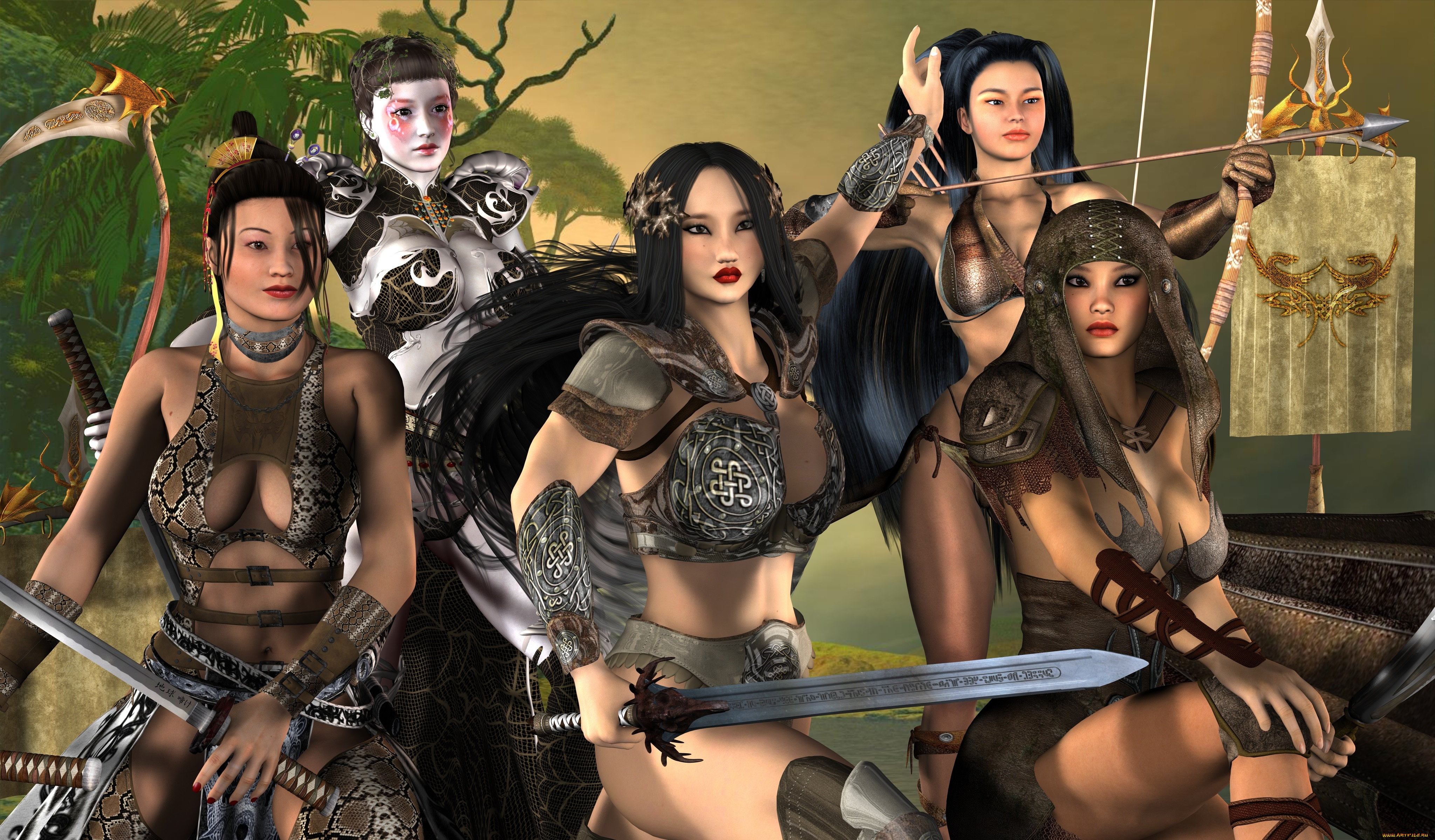 3д, графика, amazon, амазонки, оружие, девушки
