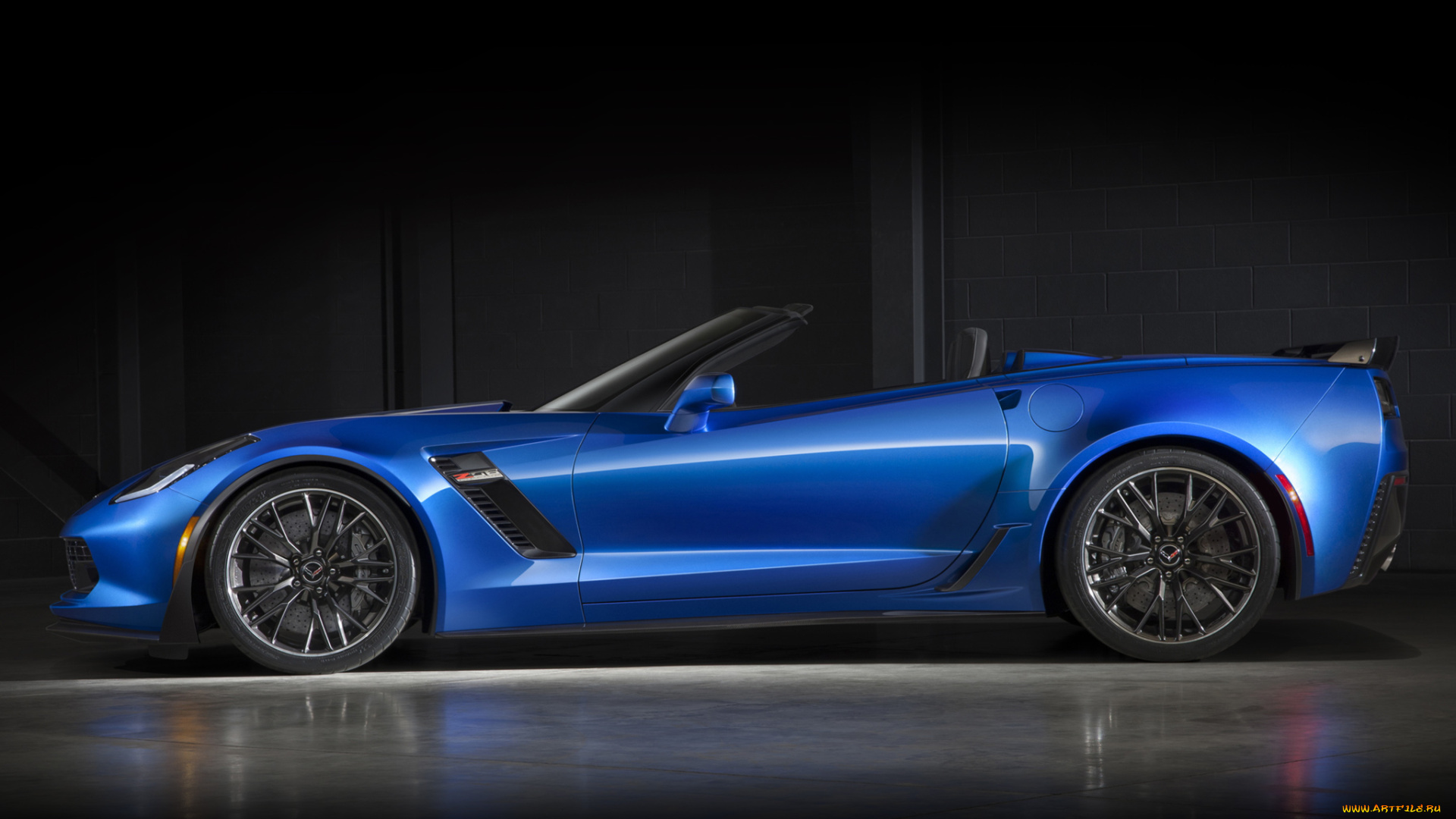 автомобили, corvette, convertible, z06, синий, с7, 2015г