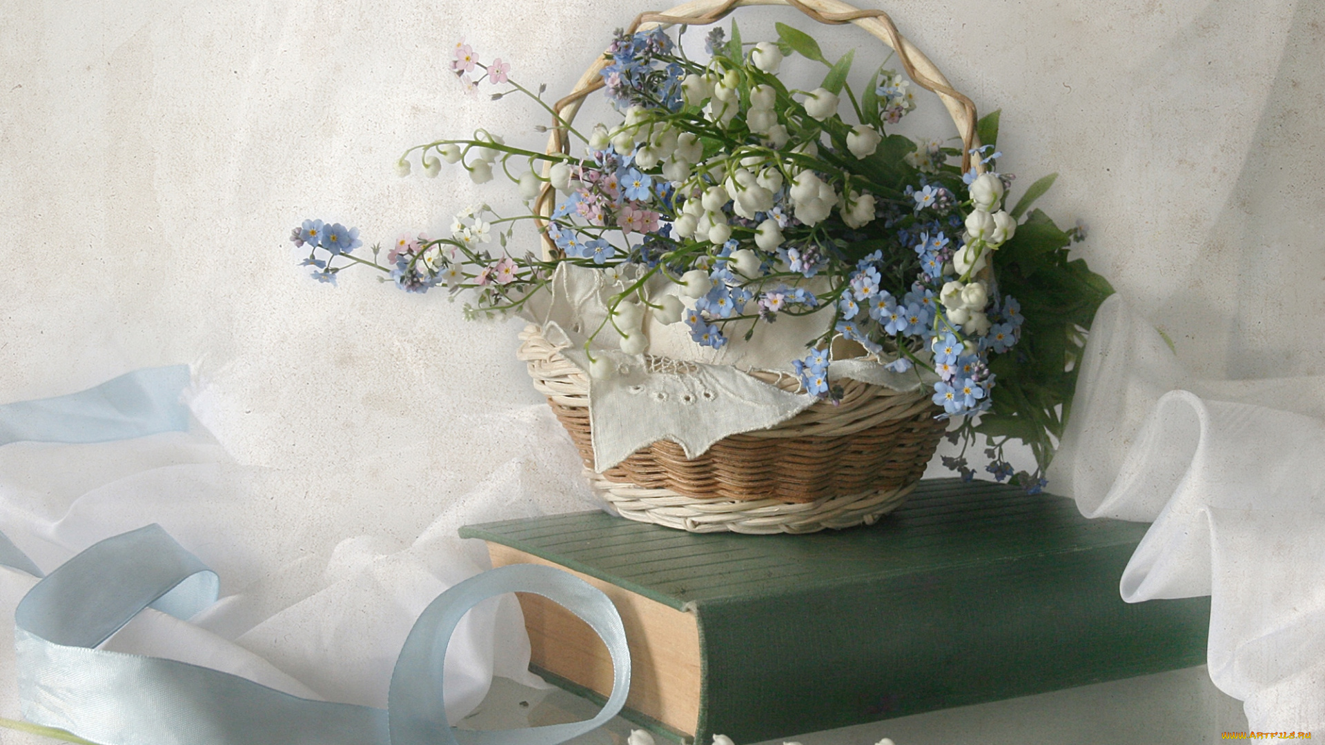 цветы, разные, вместе, ландыши, незабудки