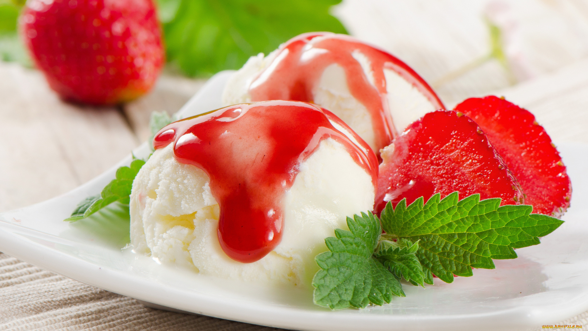 еда, мороженое, , десерты, мята, клубника