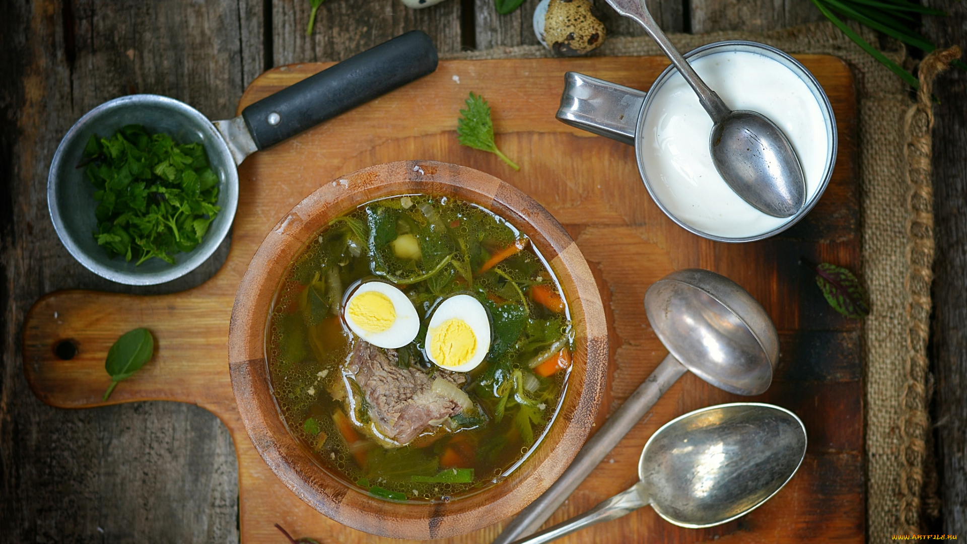 еда, первые, блюда, суп, яйца, ложка