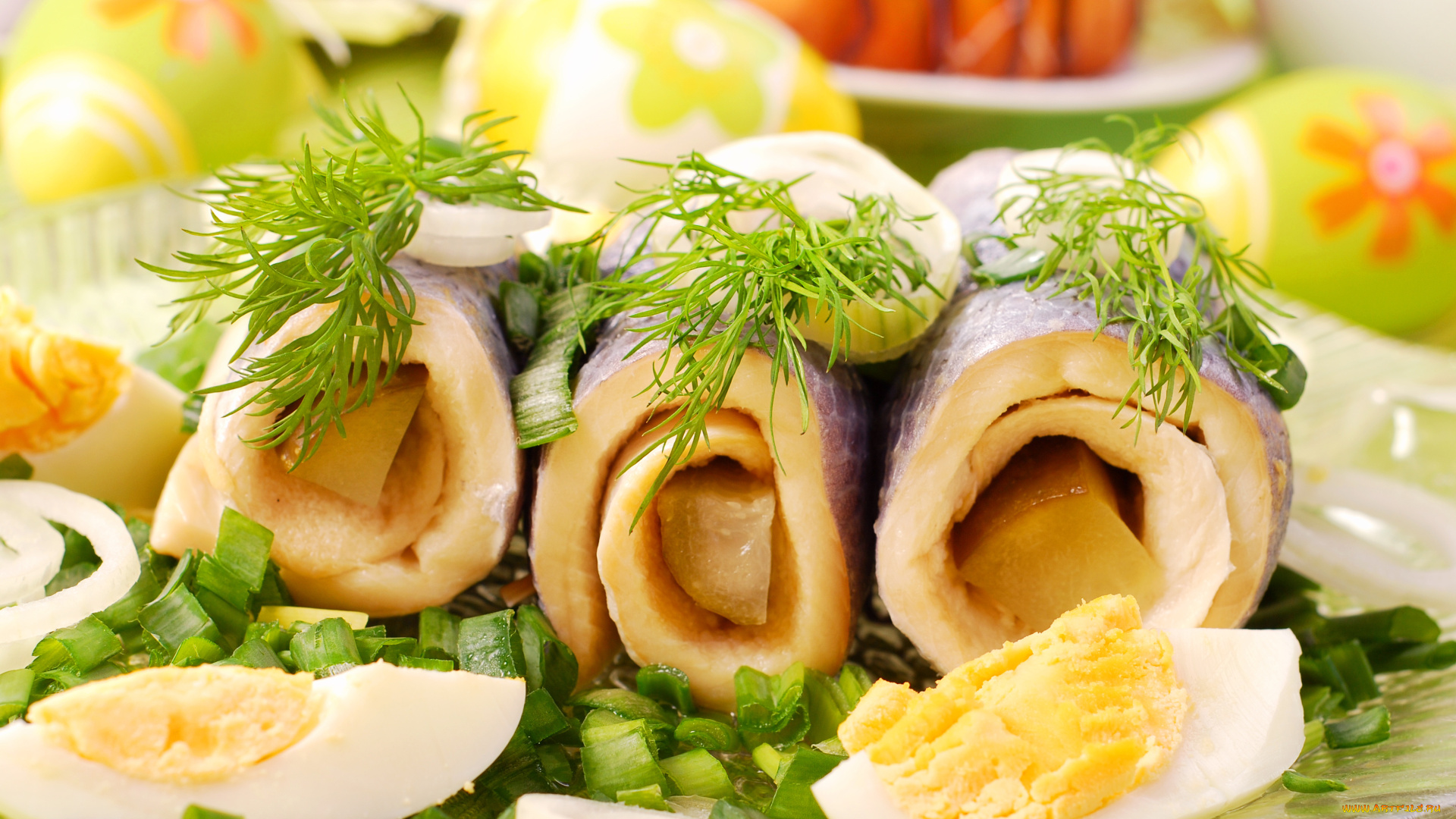 еда, рыбные, блюда, , с, морепродуктами, яйца, рыбные, рулеты, зелень