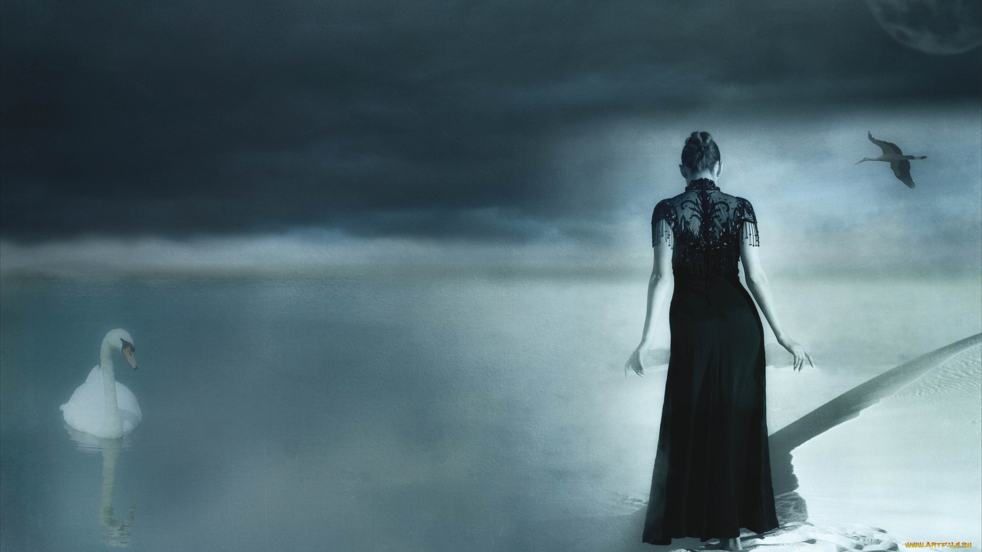 фэнтези, фотоарт, лебедь, грусть, девушка