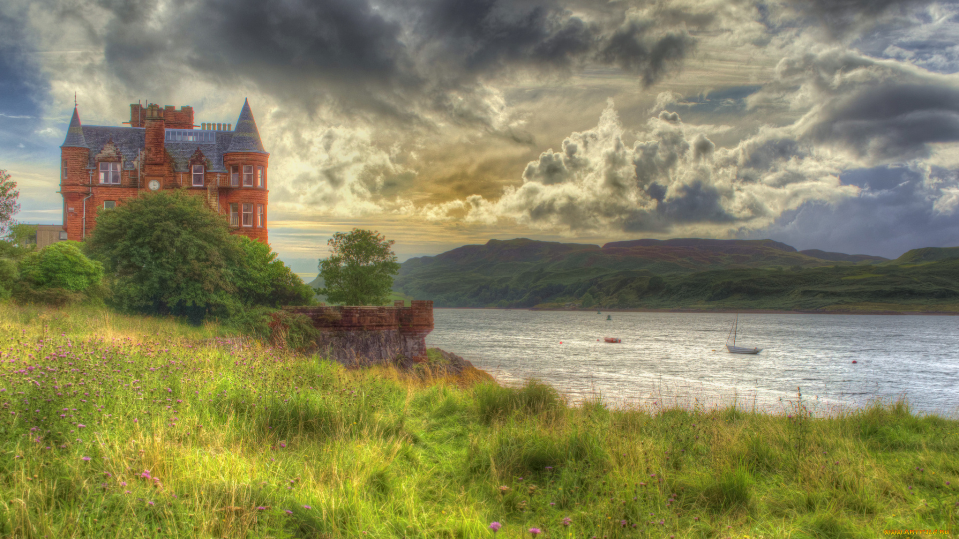 kilbowie, lodge, , gallanach, road, , oban, , scotland, города, -, пейзажи, холмы, река, луг