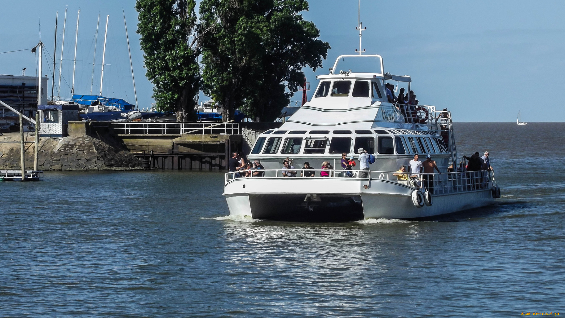 корабли, катамараны, и, тримараны, прогулка, катамаран, океан