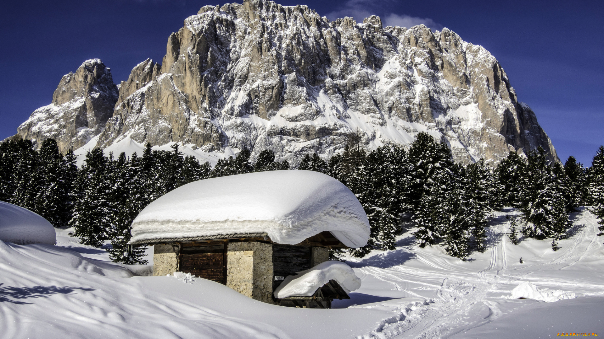 природа, зима, сугробы, горы, лес, снег