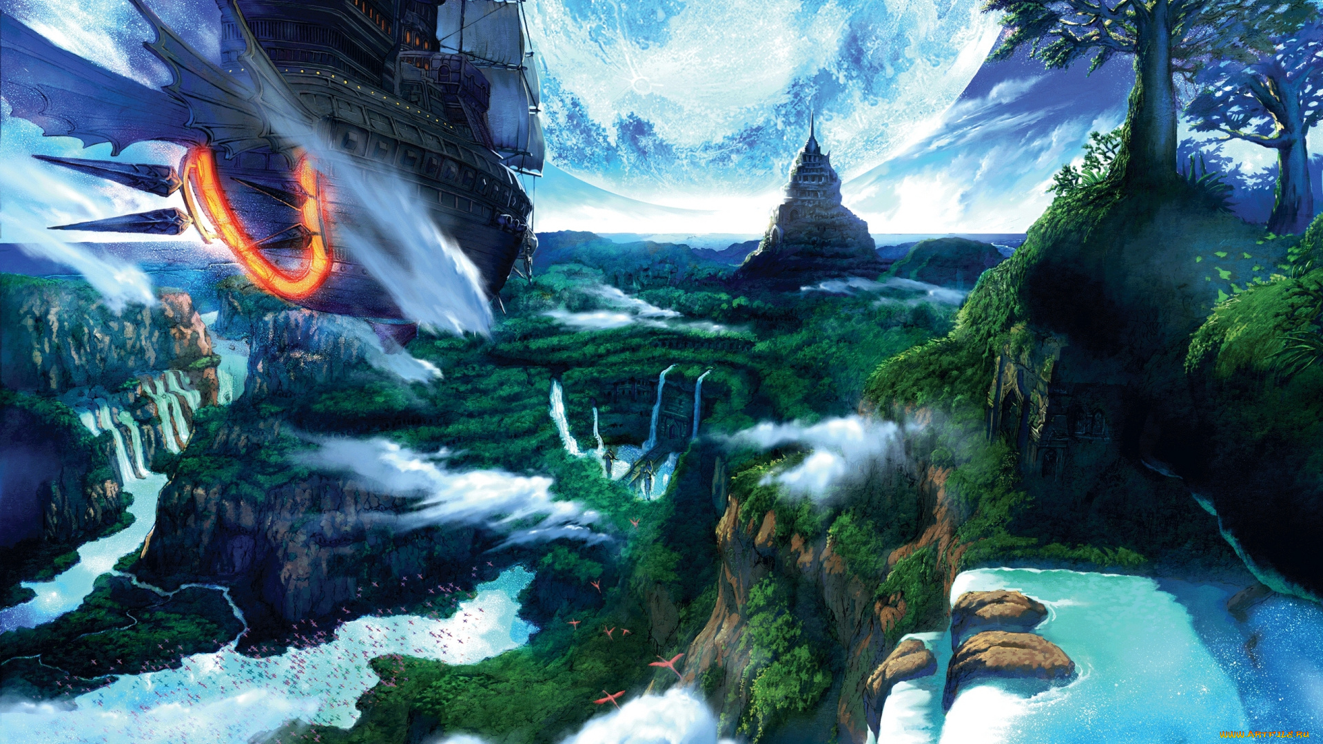 rogue, galaxy, видео, игры, rogue, galaxy, корабль, природа, водопады