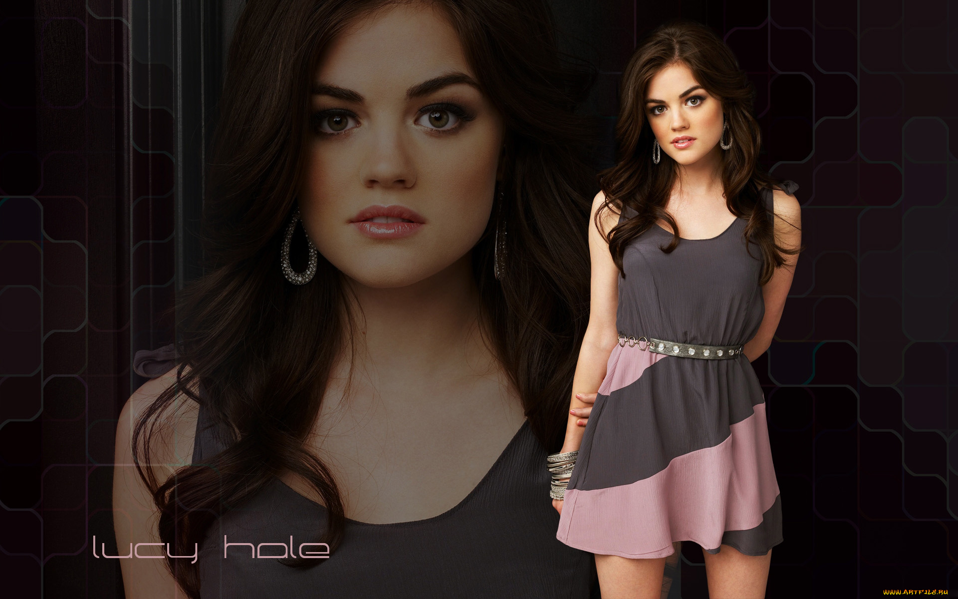 девушки, lucy, hale, lucy, hale, серьги, взгляд, скромность, пояс, платье