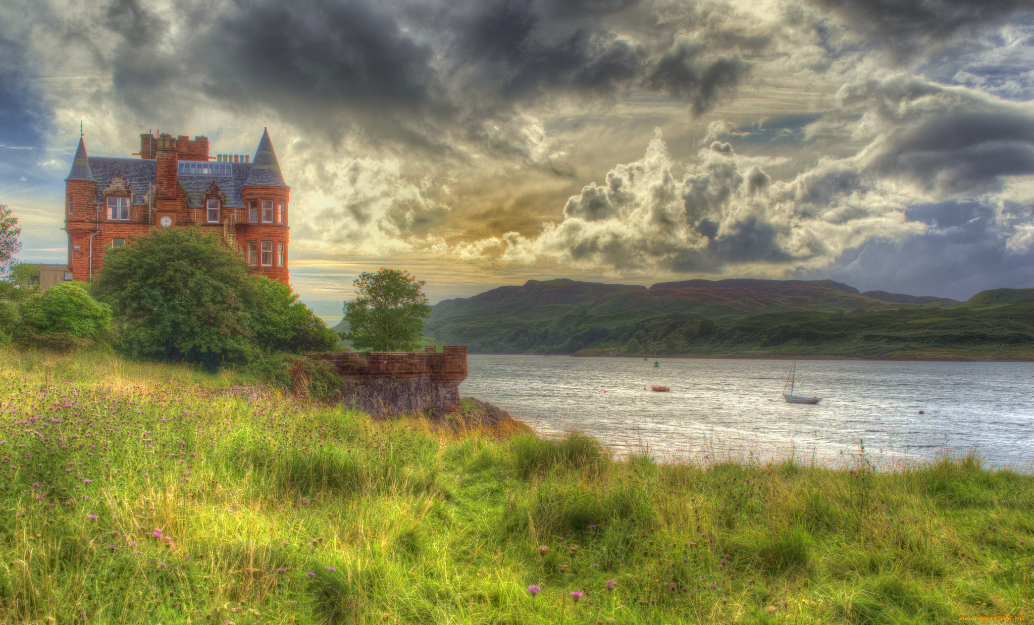 kilbowie, lodge, , gallanach, road, , oban, , scotland, города, -, пейзажи, холмы, река, луг
