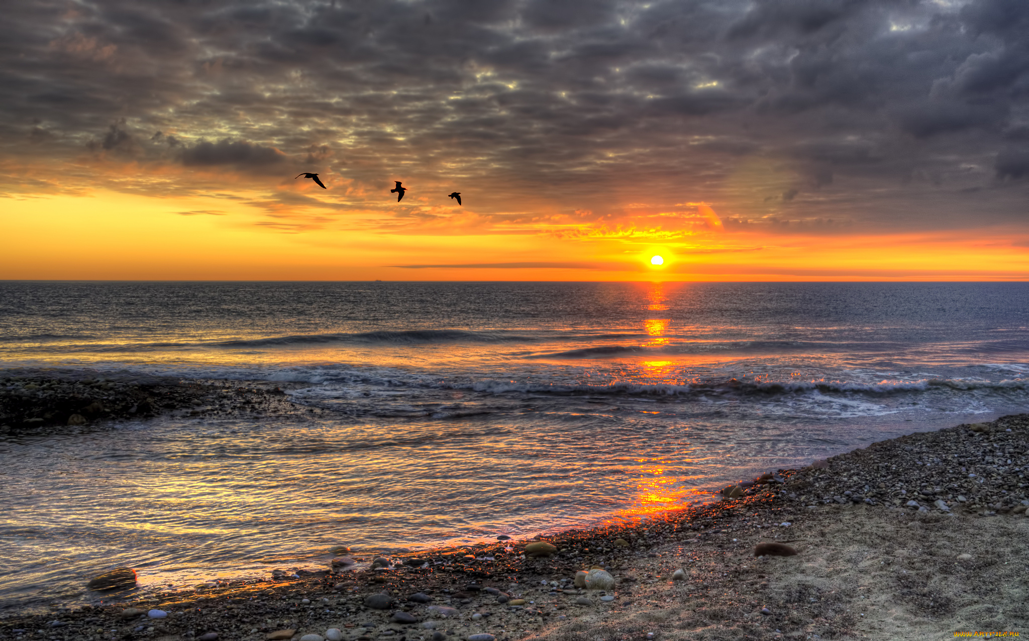 природа, восходы, закаты, океан, горизонт, тучи, заря