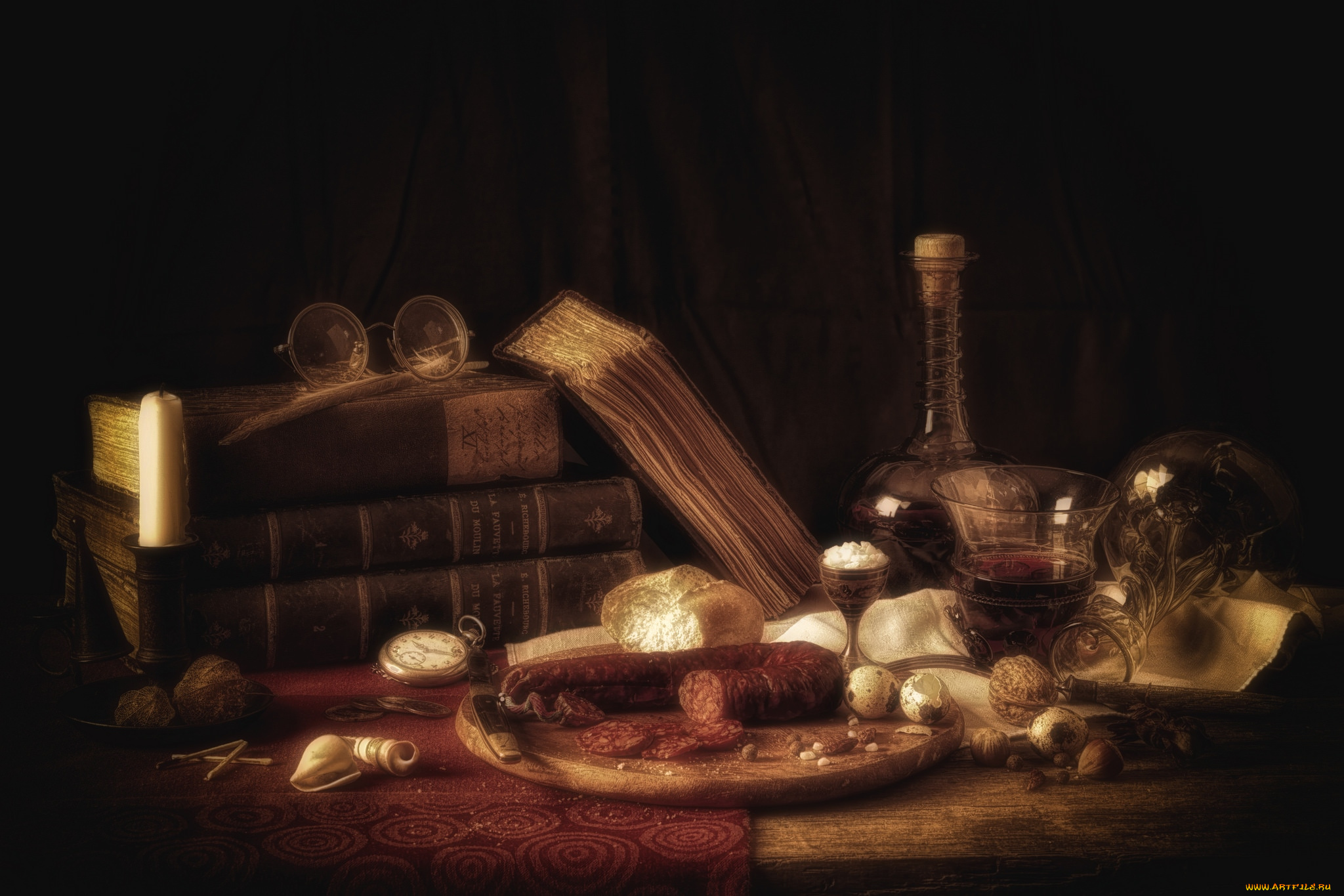 еда, натюрморт, колбаса, книги