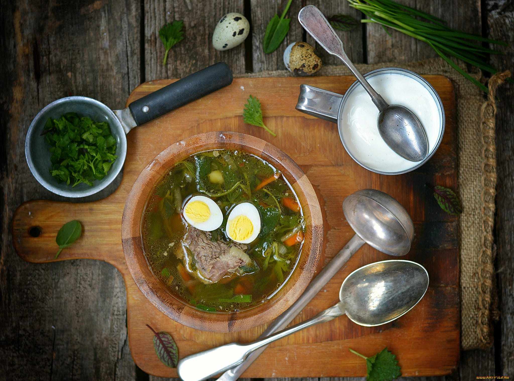 еда, первые, блюда, суп, яйца, ложка