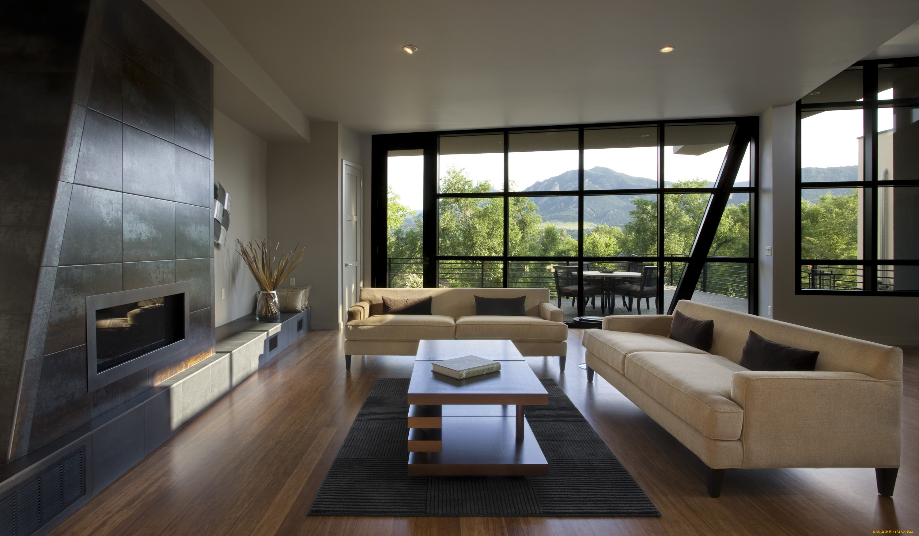 интерьер, гостиная, терраса, камин, комната, стиль, дизайн