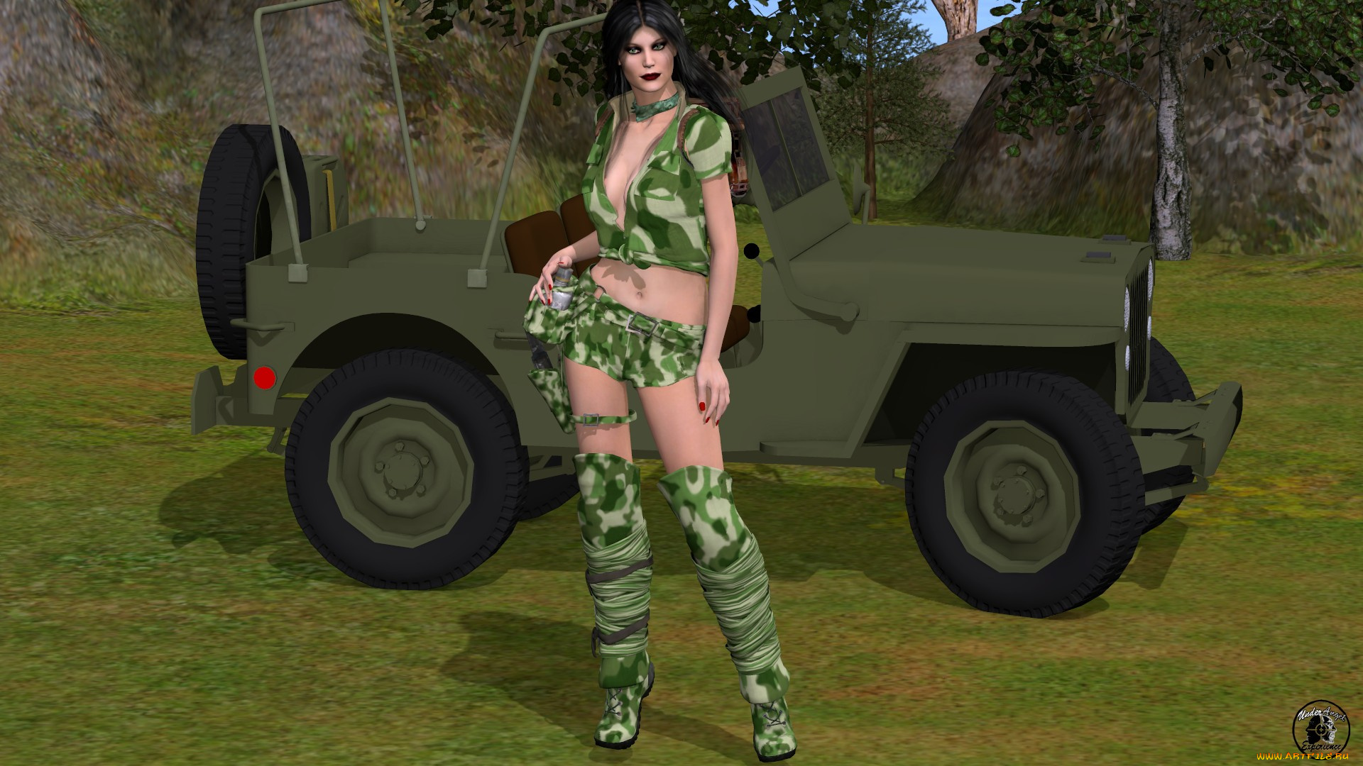 автомобили, 3d, car&girl, автомобиль, девушка, фон, взгляд