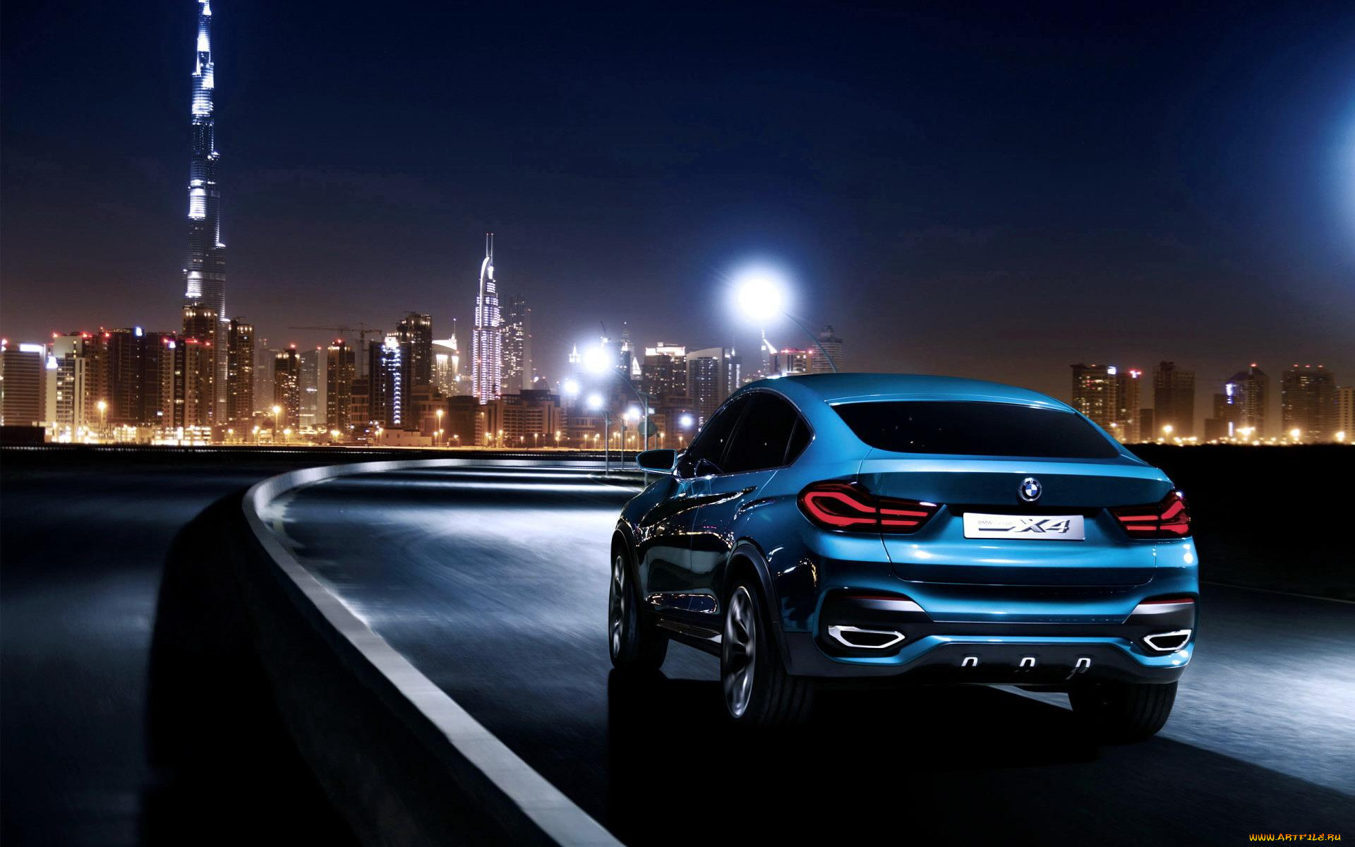 автомобили, bmw, бмв, х4, синий, дорога, шоссе, ночь, огни, город