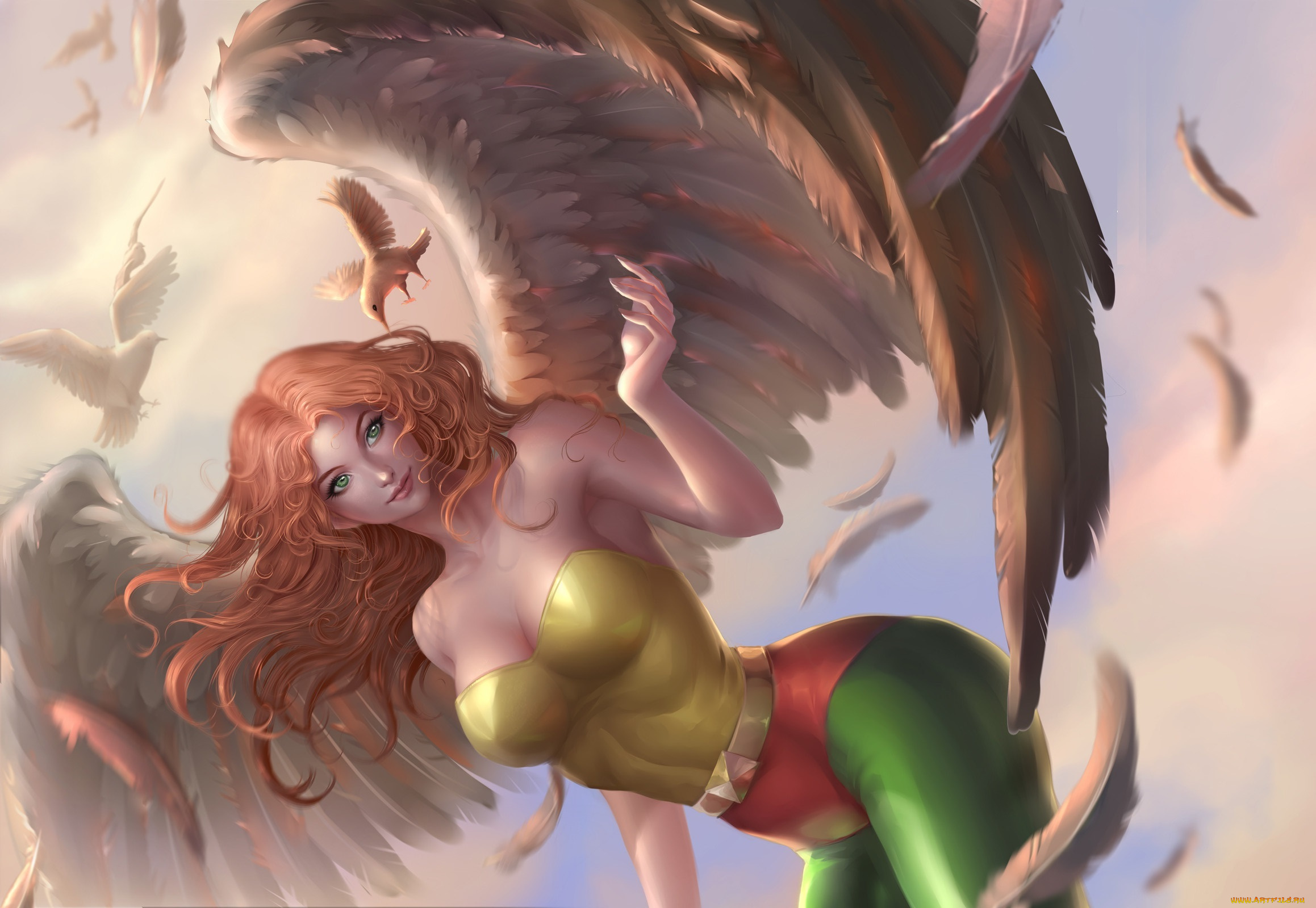 фэнтези, ангелы, hawkgirl, девушка, взгляд, крылья, перья