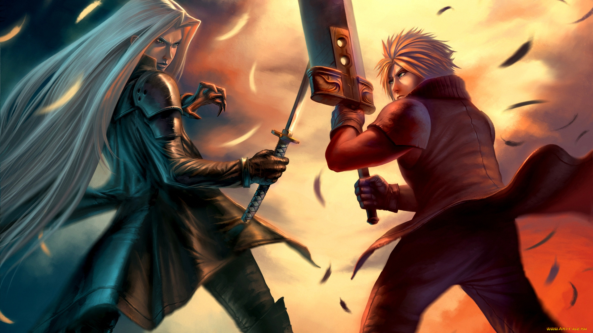 аниме, final, fantasy, бой, cloud, сражение, оружие, strife, меч, sephiroth, воин