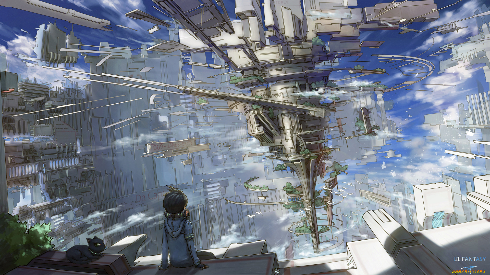 аниме, город, , улицы, , здания, фантазия