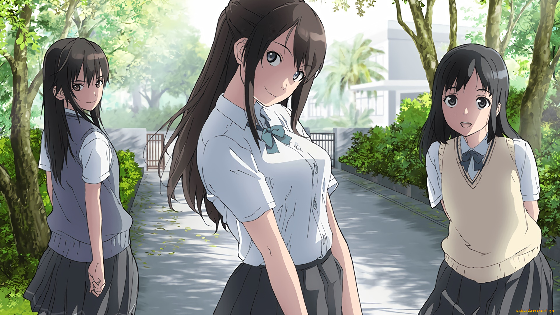 аниме, город, , улицы, , здания, фон, взгляд, девушки