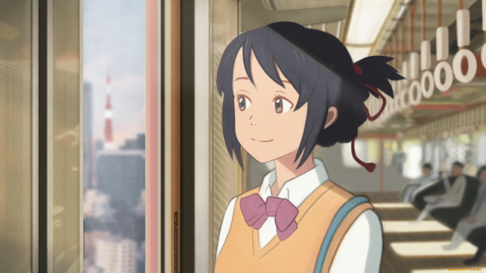 аниме, kimi, no, na, wa, девушка, взгляд, фон