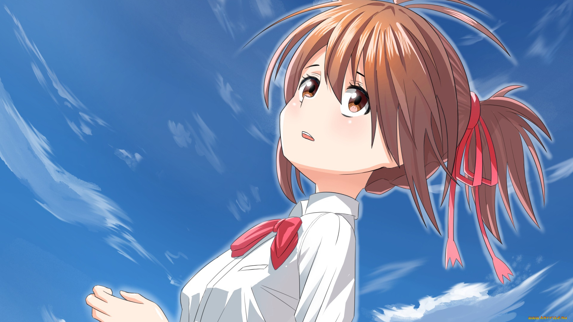 аниме, kimi, no, na, wa, девушка, взгляд, фон